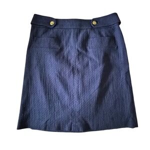 Brooks Brothers Navy Blue Textured Mini Skirt Gold Button A-Line Preppy Size 10
